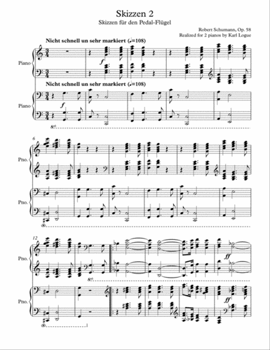 Sketch #2 (from Sketches for Pedal Piano) 2 Pianos, 4-Hands scores gallery preview page 1