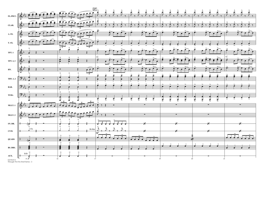 Through the Fire and Flames - Full Score Marching Band scores gallery preview page 3