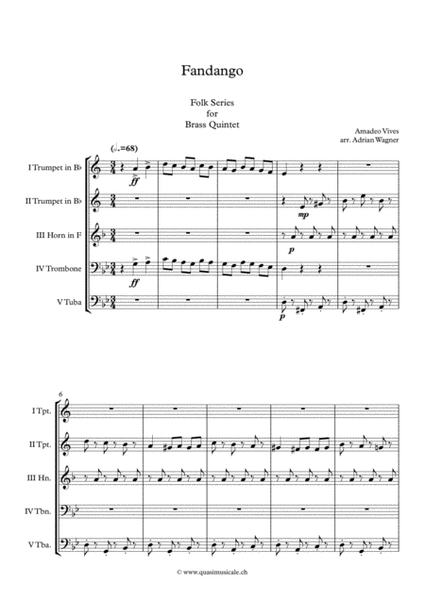 "Fandango" (Amadeo Vives) Brass Quintet arr. Adrian Wagner image number null