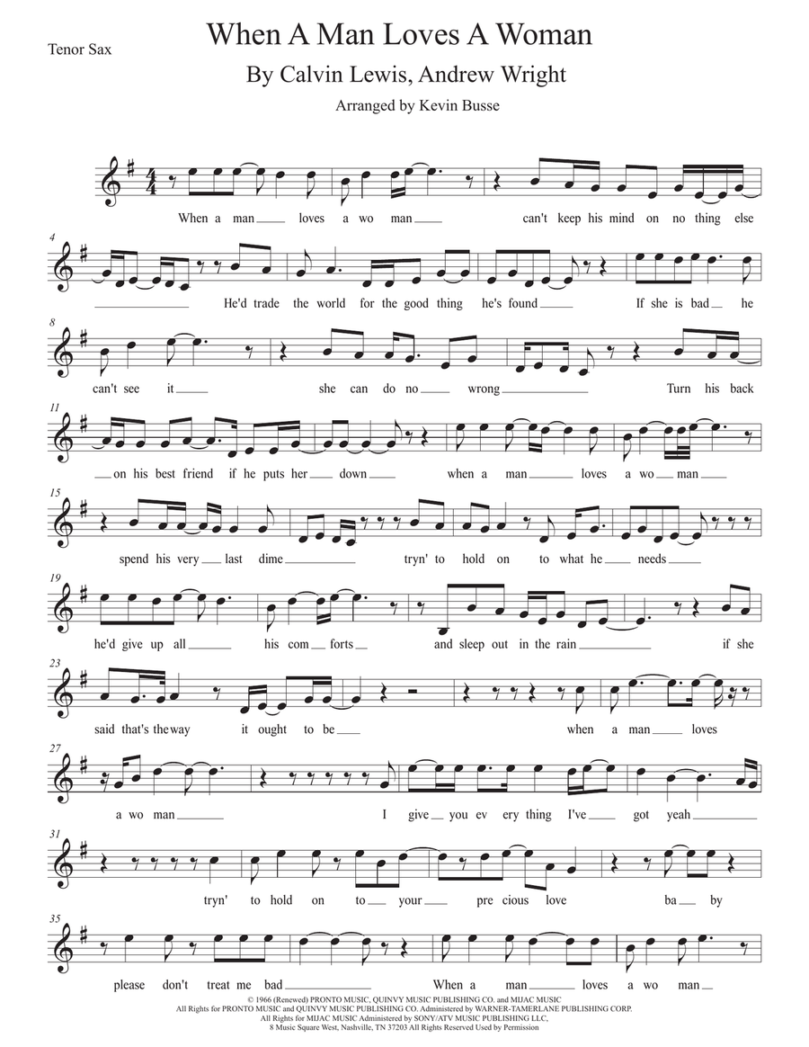 When A Man Loves A Woman When A Man Loves A Woman Tenor Saxophone scores gallery preview page 1