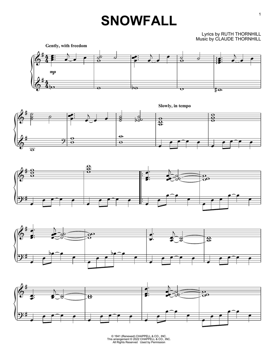 Snowfall Piano Solo scores gallery preview page 1