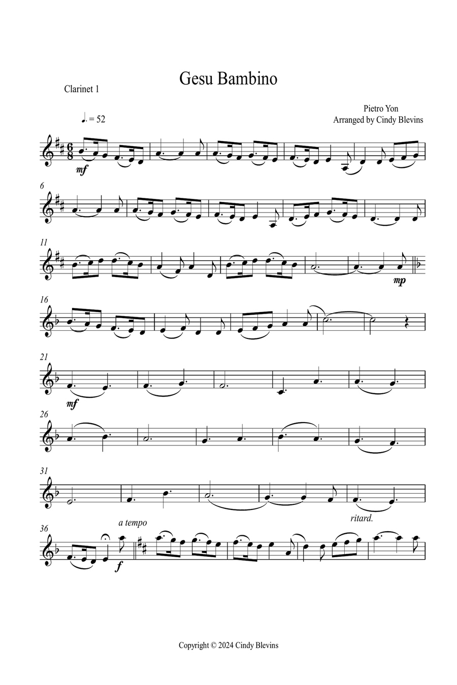 Gesu Bambino, for Clarinet and Violin Clarinet scores gallery preview page 5