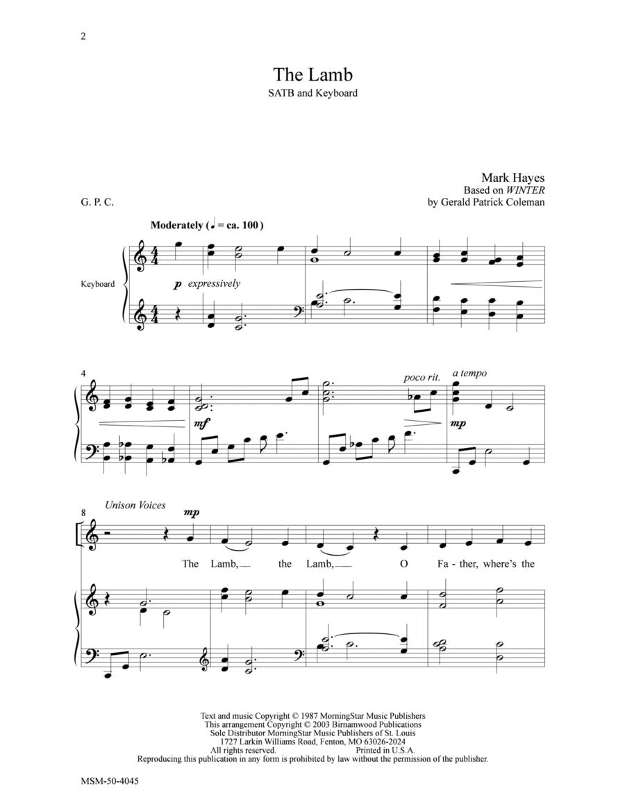 The Lamb 4-Part scores gallery preview page 1
