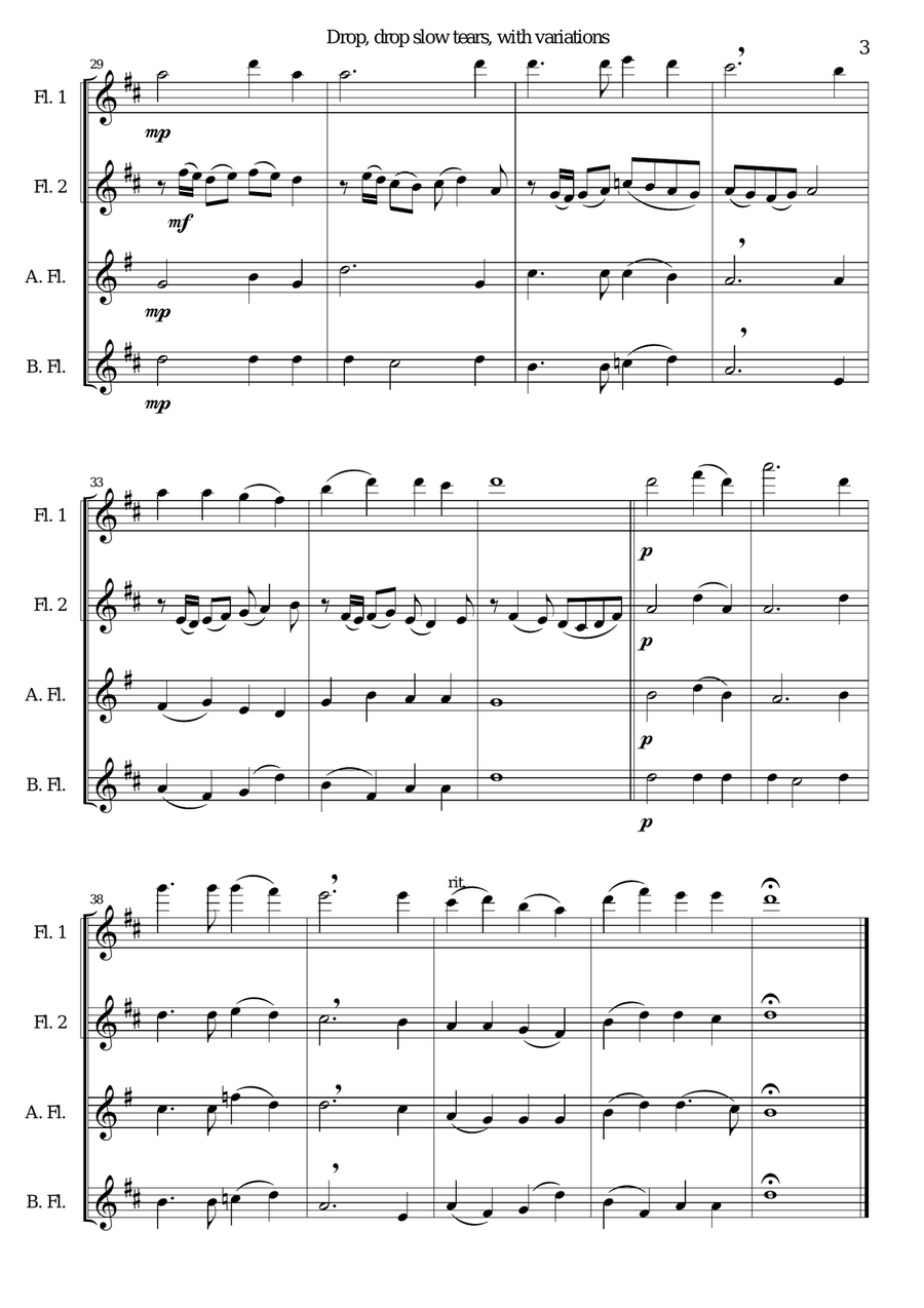Drop, drop slow tears, with variations, for flute quartet Flute Quartet scores gallery preview page 3