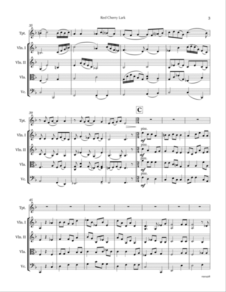 Red Cherry Lark (trumpet & string quartet) Chamber Orchestra scores gallery preview page 5