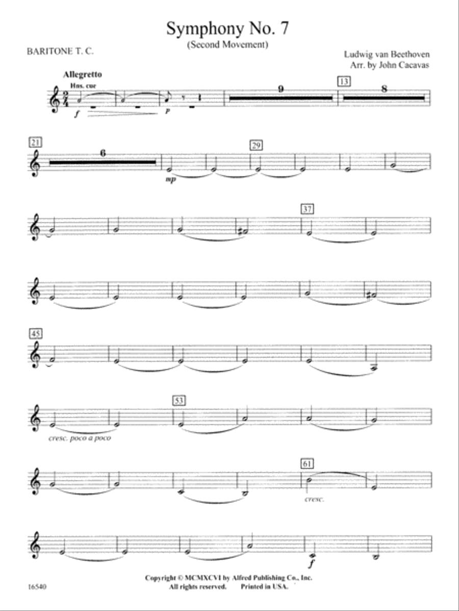 Symphony No. 7 (Second Movement): Baritone T.C. Concert Band scores gallery preview page 1