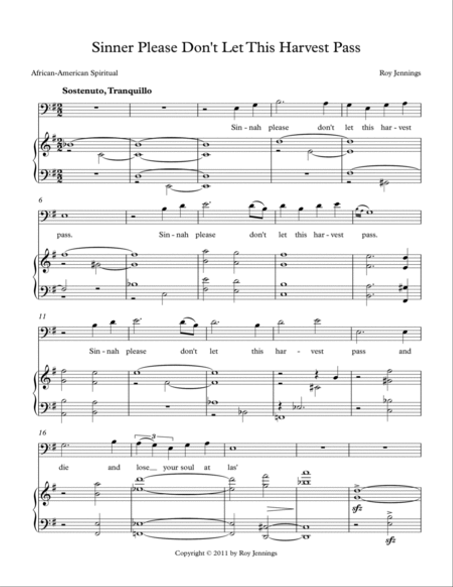 Sinner, Please Don't Let this Harvest Pass Voice Solo scores gallery preview page 2