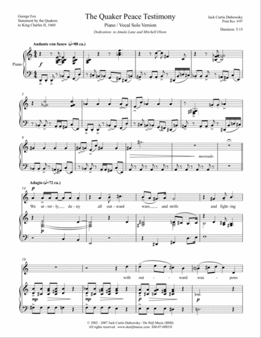 Quaker Peace Testimony (Piano/Vocal solo) Piano, Vocal scores gallery preview page 3