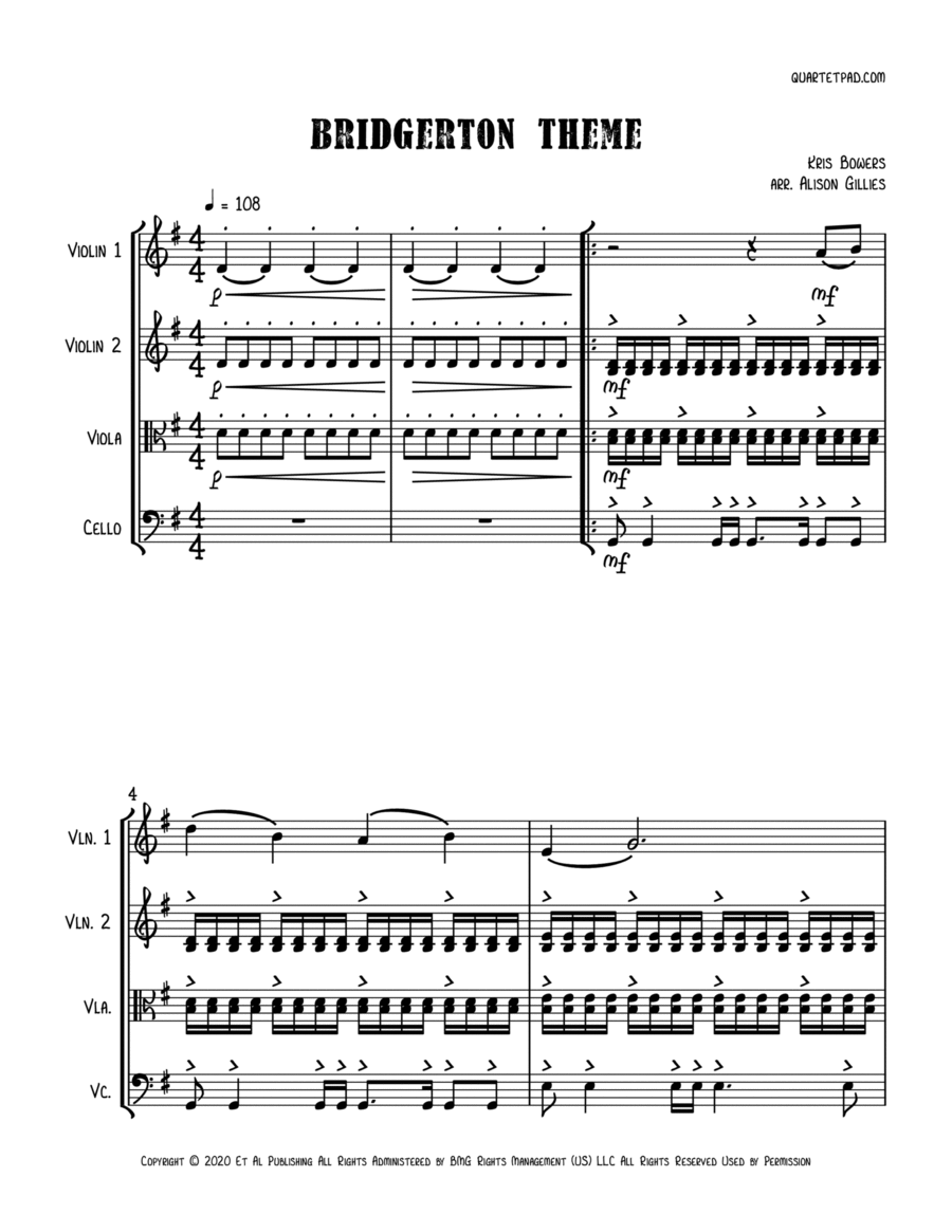 Bridgerton Theme String Trio scores gallery preview page 1