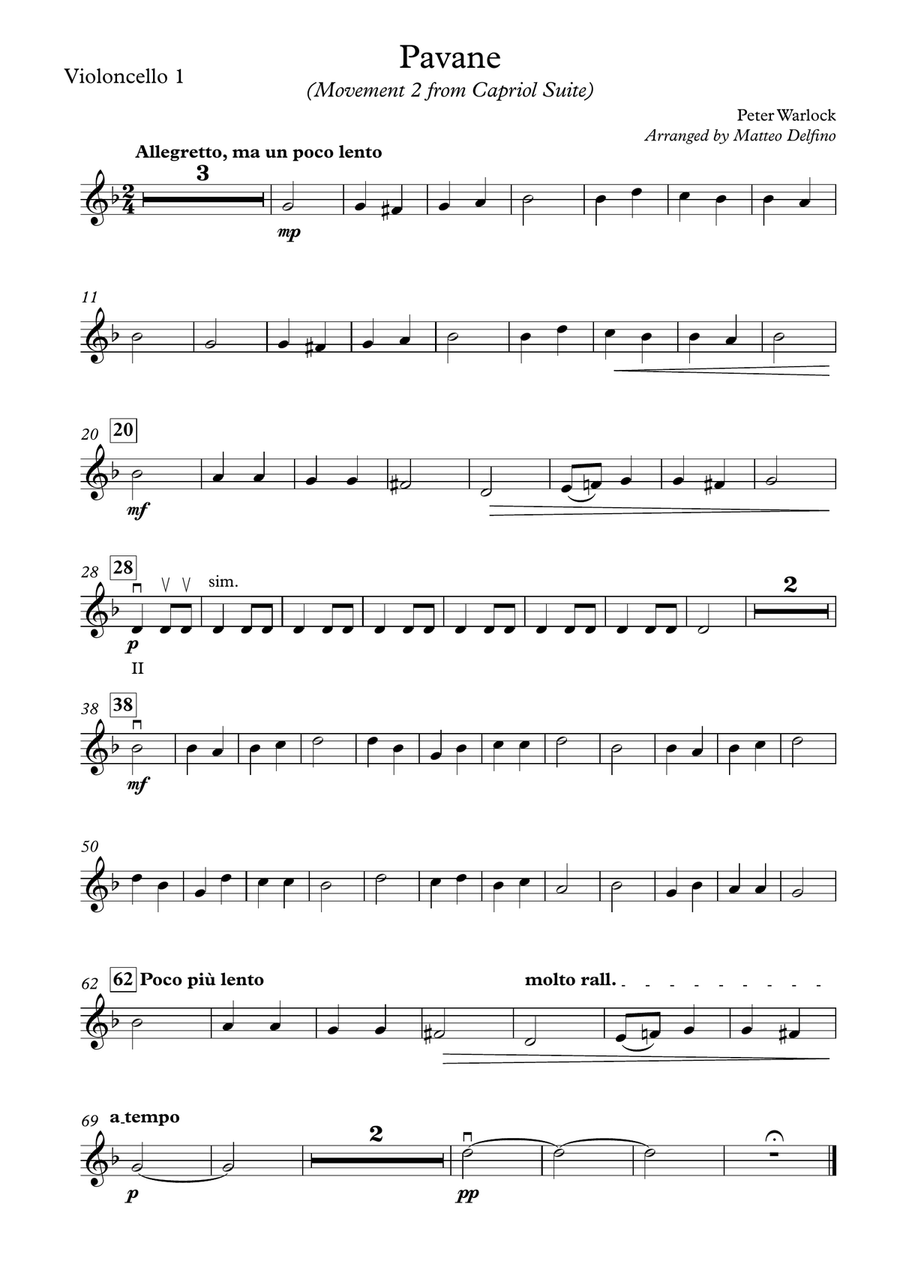Pavane (Movement 2 from Capriol Suite) [Cello Quartet] Chamber Orchestra scores gallery preview page 4