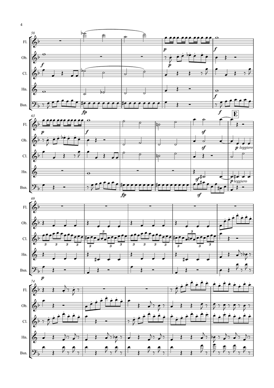 Mozart: The Magic Flute K620 No.14.Aria (Der Holle Rache) (Queen of the Night's Aria) - wind quintet Woodwind Quintet scores gallery preview page 4