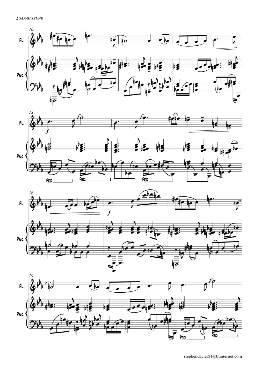 'Sarah's Tune' By Stephen Davies for Flute & Piano Flute Solo scores gallery preview page 2