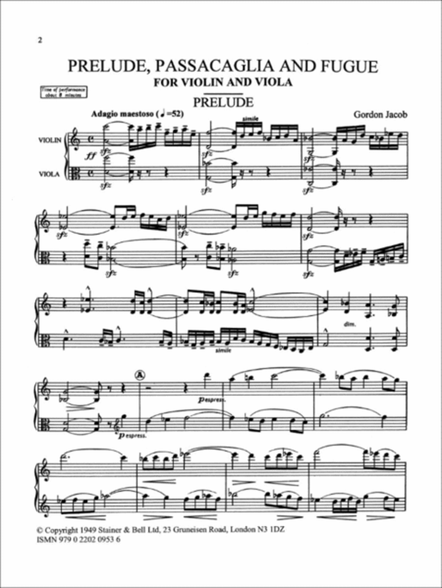 Prelude, Passacaglia and Fugue for Violin and Viola
