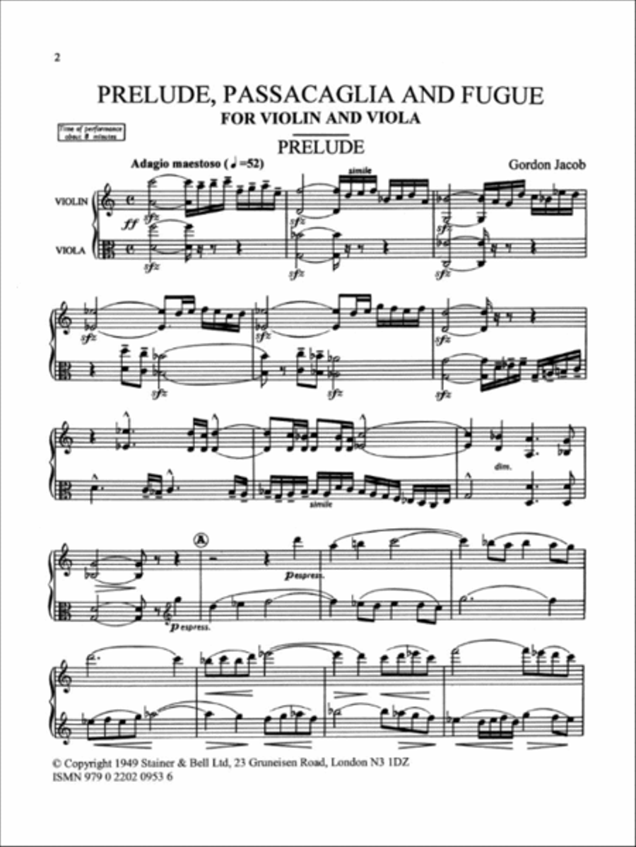 Prelude, Passacaglia and Fugue for Violin and Viola