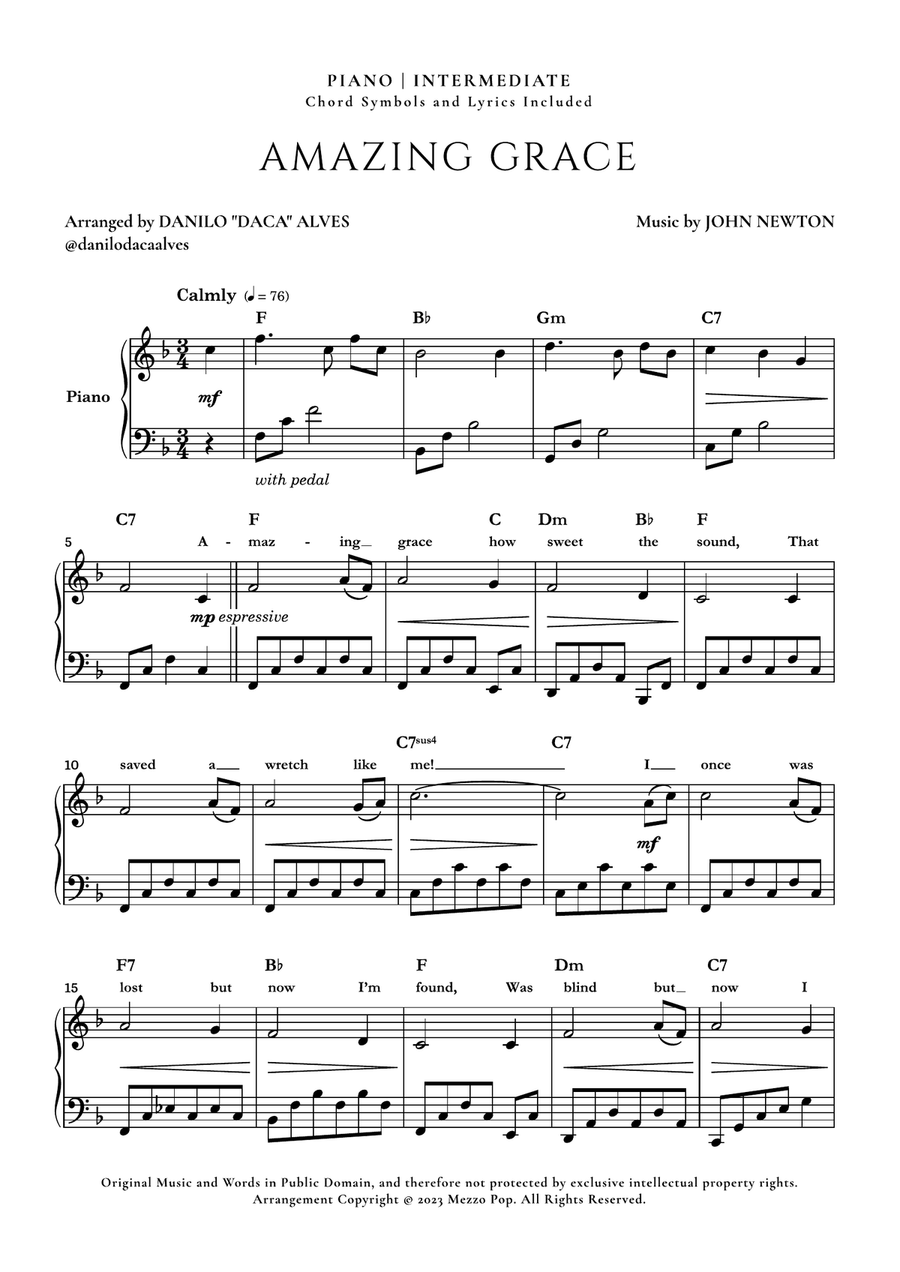 Amazing Grace Piano Solo scores gallery preview page 1