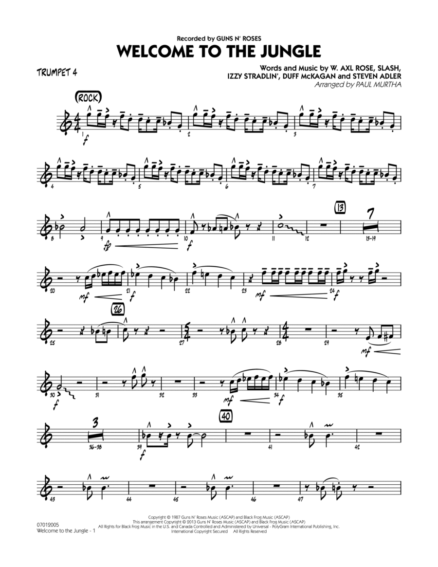 Welcome to the Jungle - Trumpet 4 Jazz Ensemble scores gallery preview page 1