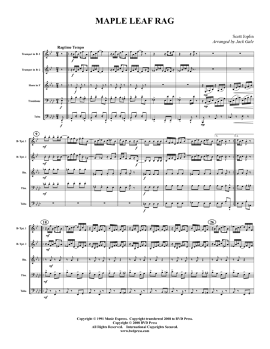 Maple Leaf Rag Brass Quintet scores gallery preview page 1
