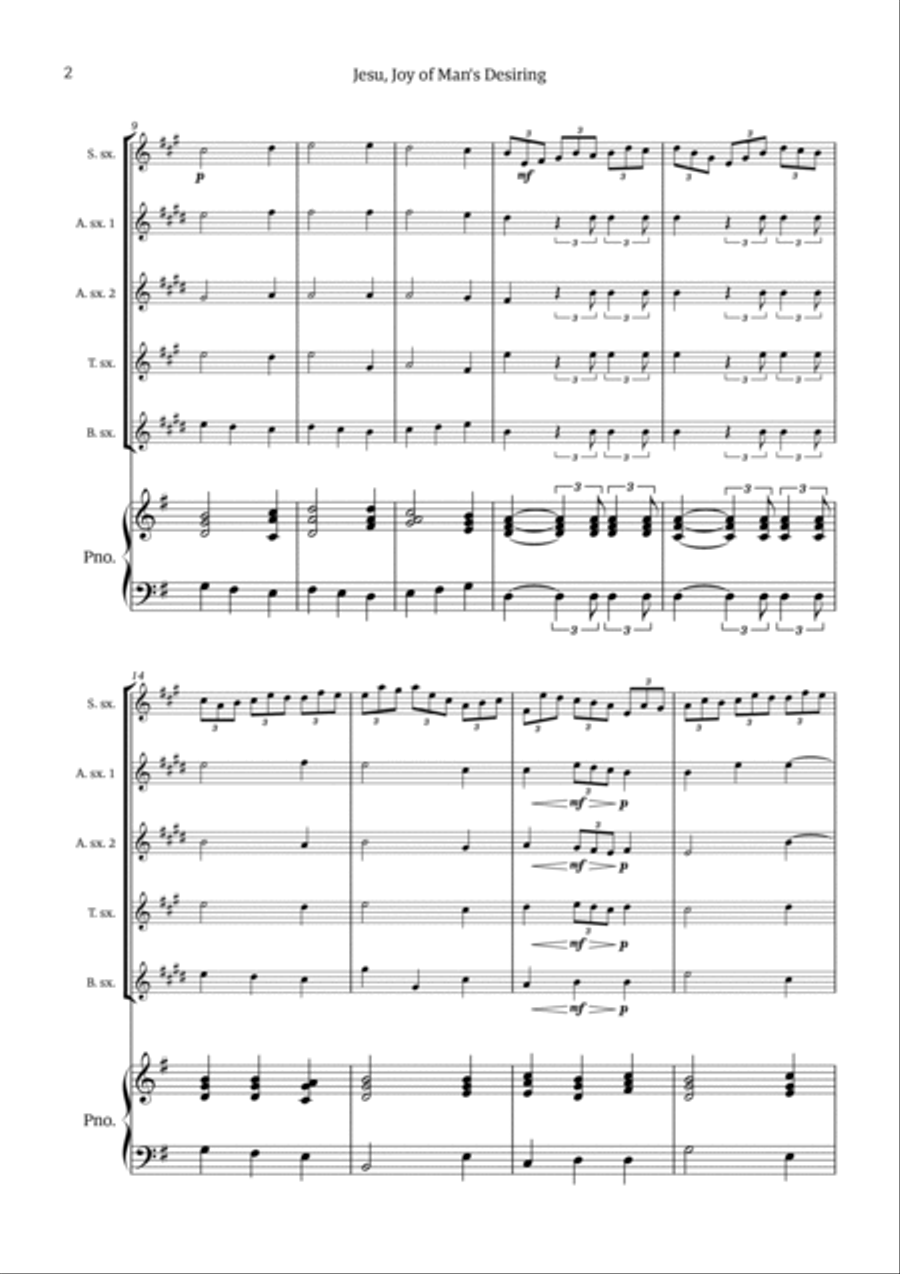 Jesu, Joy of Man's Desiring Saxophone Quintet scores gallery preview page 2
