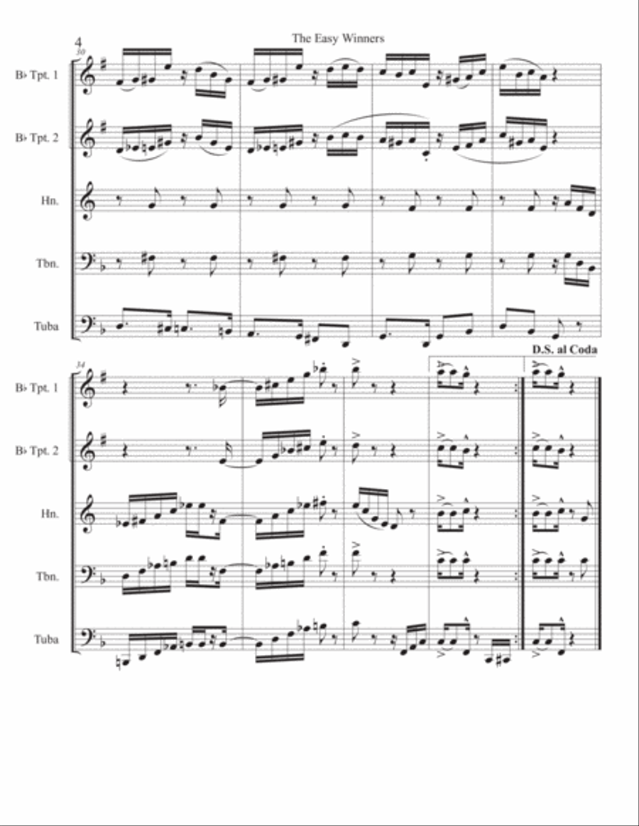 The Easy Winners Rag - Full Score Brass Quintet scores gallery preview page 4