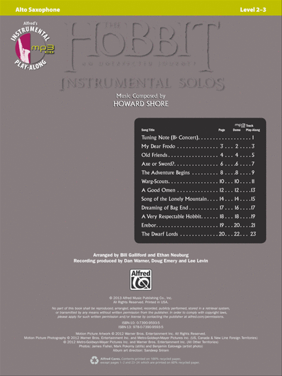 The Hobbit -- An Unexpected Journey Instrumental Solos Alto Saxophone scores gallery preview page 2