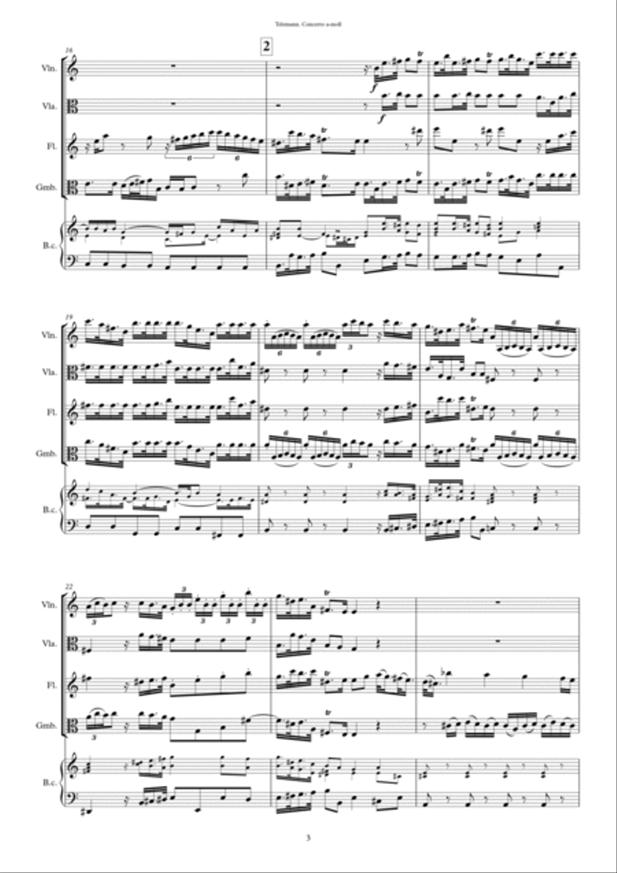 Telemann. Concert A-minor. Twv 52:a1 Small Ensemble scores gallery preview page 3