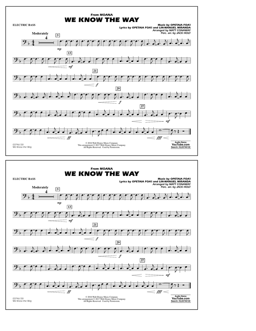 We Know the Way (from Moana) (arr. Matt Conaway) - Electric Bass
