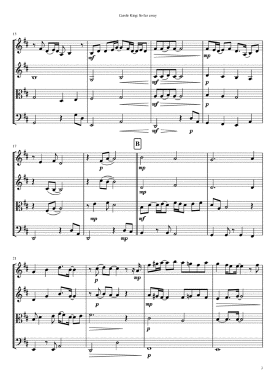 So Far Away String Quartet scores gallery preview page 3