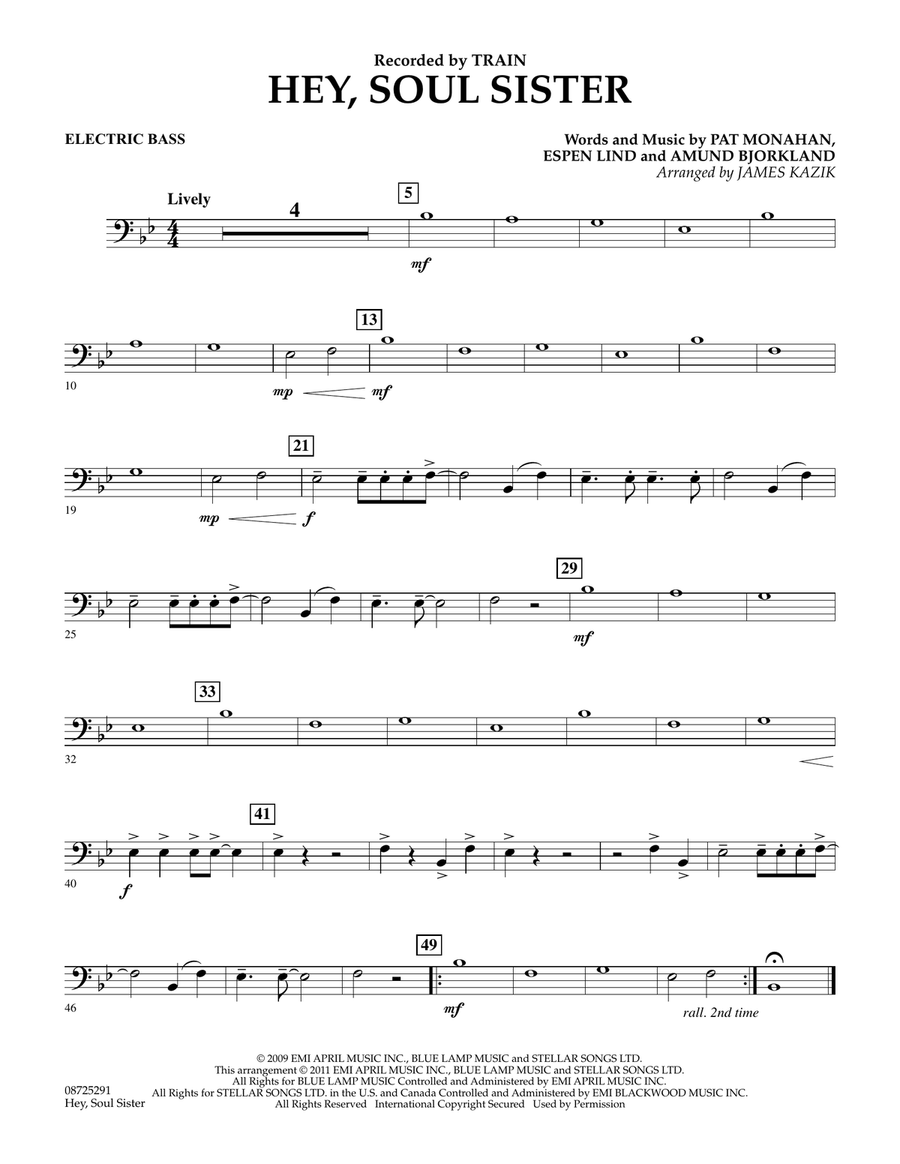 Hey, Soul Sister - Electric Bass Concert Band scores gallery preview page 1
