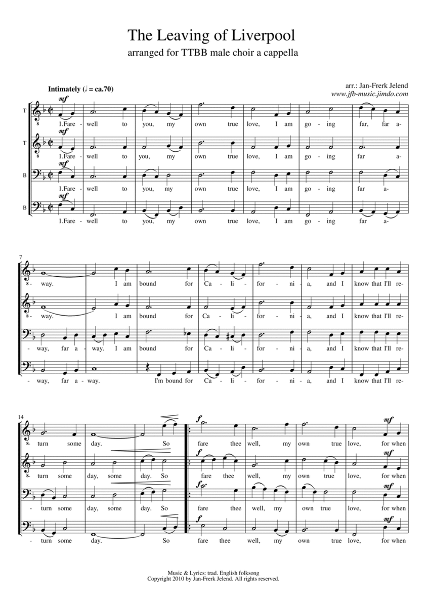 The Leaving Of Liverpool (trad. English Folksong) - TTBB male choir arrangement image number null