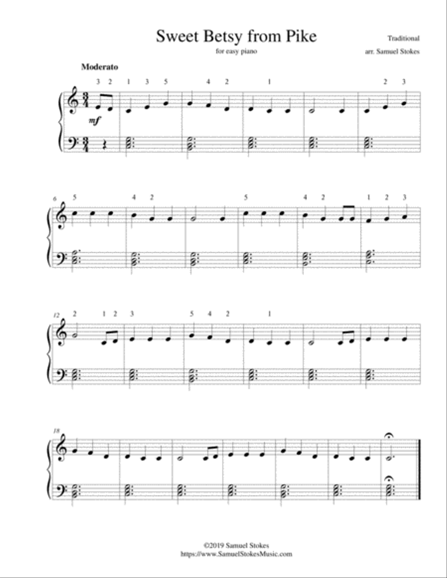 Sweet Betsy from Pike - for easy piano Easy Piano scores gallery preview page 1