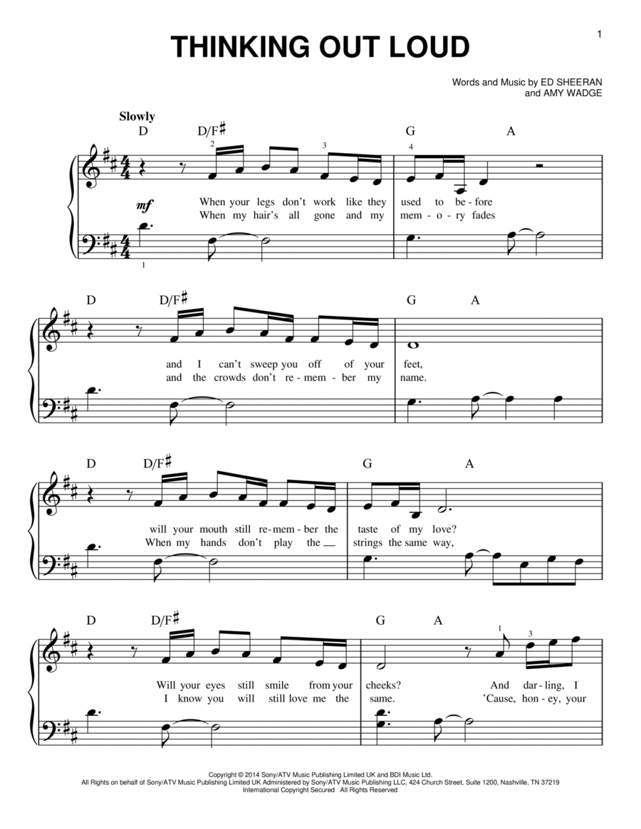 Thinking Out Loud Thinking Out Loud Easy Piano scores gallery preview page 1