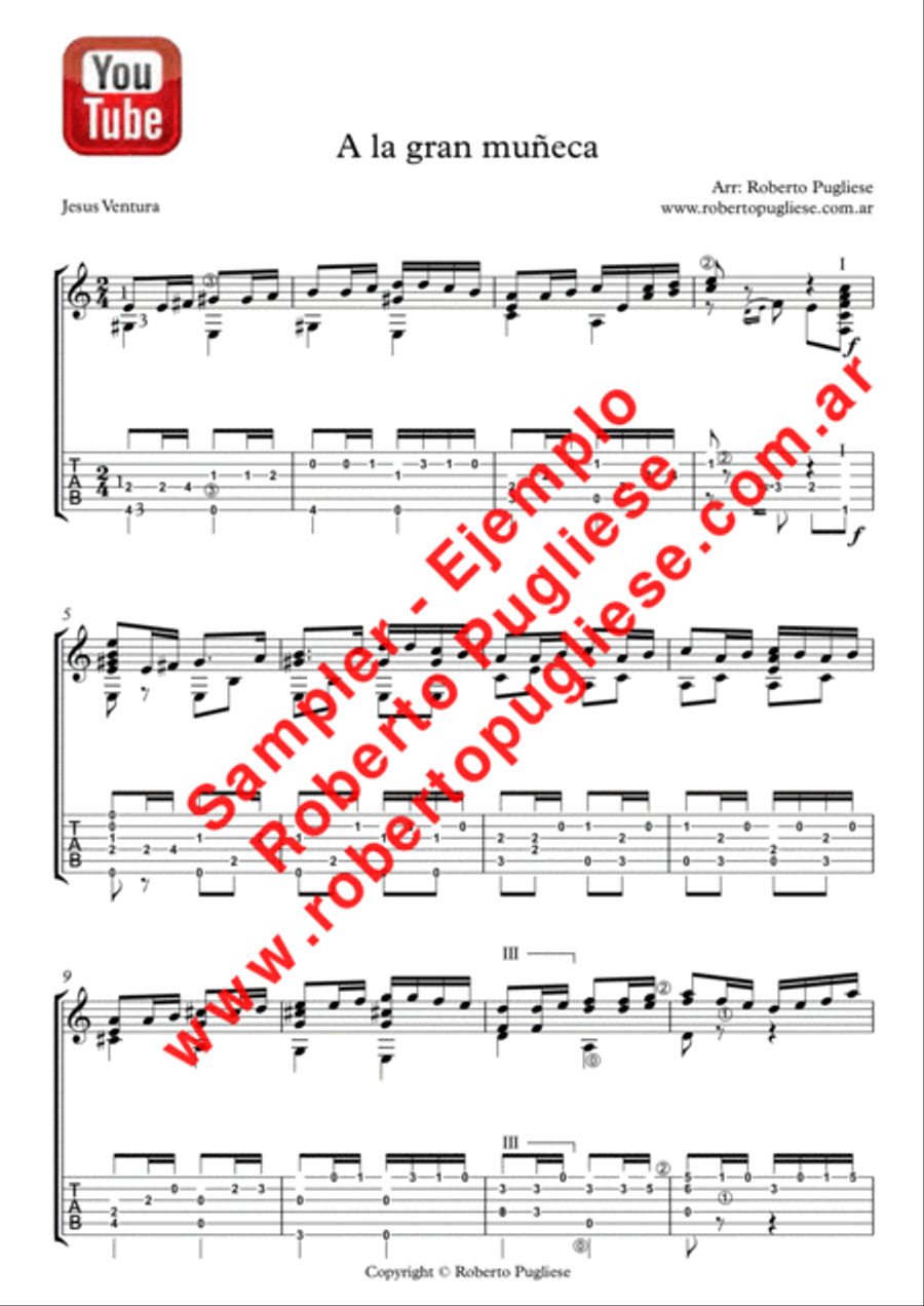A la gran muñeca - guitar tango Classical Guitar scores gallery preview page 3