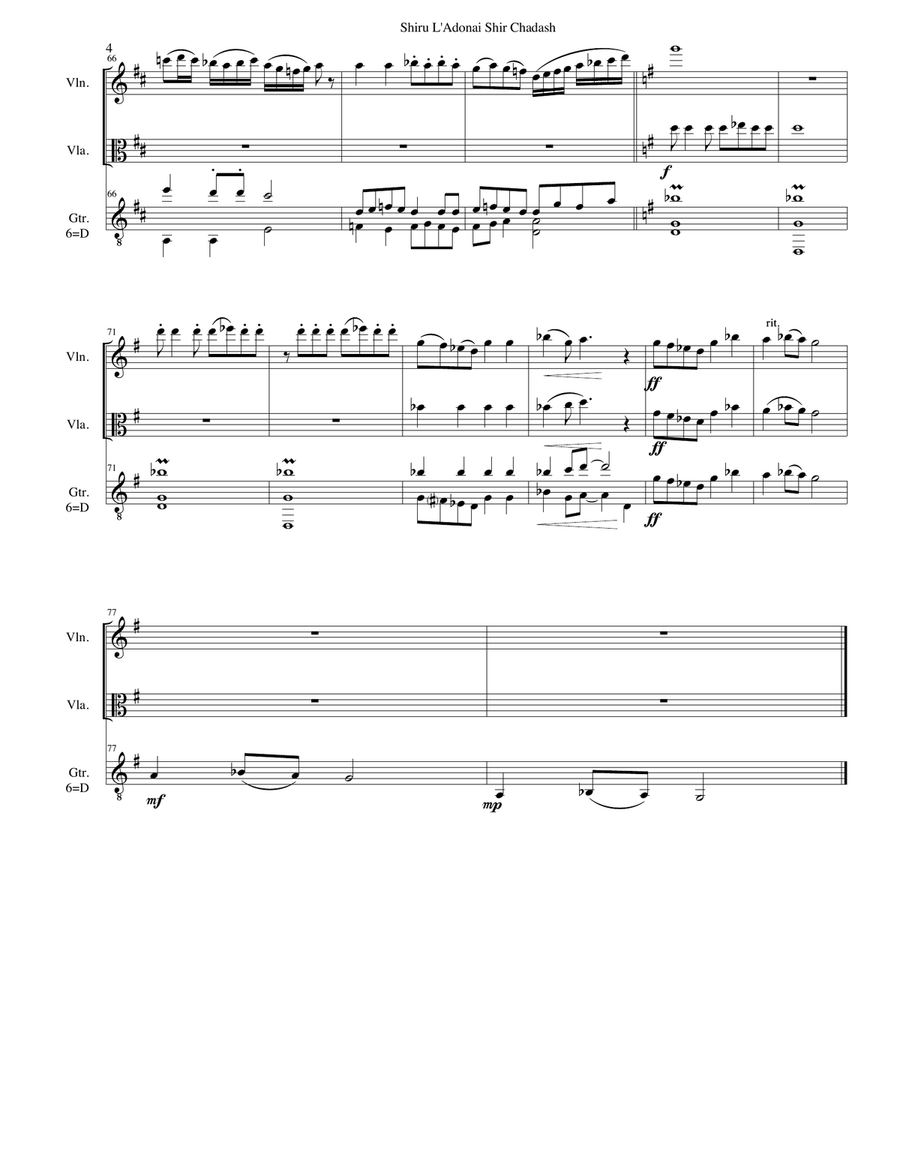 Shiru l'adonai shir chadash - O sing unto the Lord a new song violin, viola and guitar Small Ensemble scores gallery preview page 4
