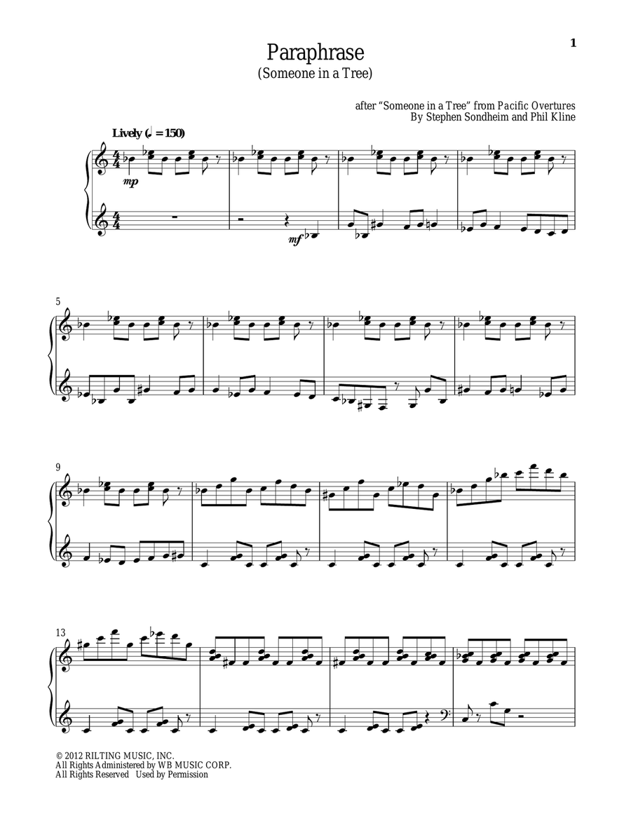 Paraphrase (Someone In A Tree) Piano Solo scores gallery preview page 1