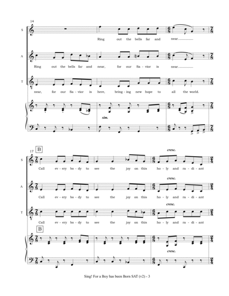 Sing! For a Boy has been Born (SAT choir and piano) image number null