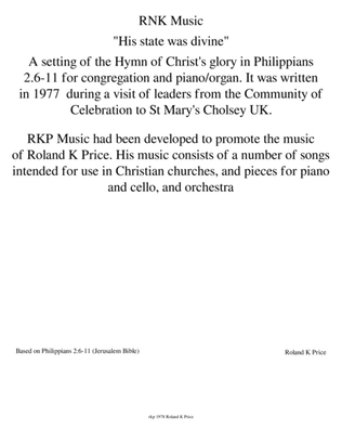 His State was Divine. Setting of Hymn of Christ's glory from Philippians 2:6-11