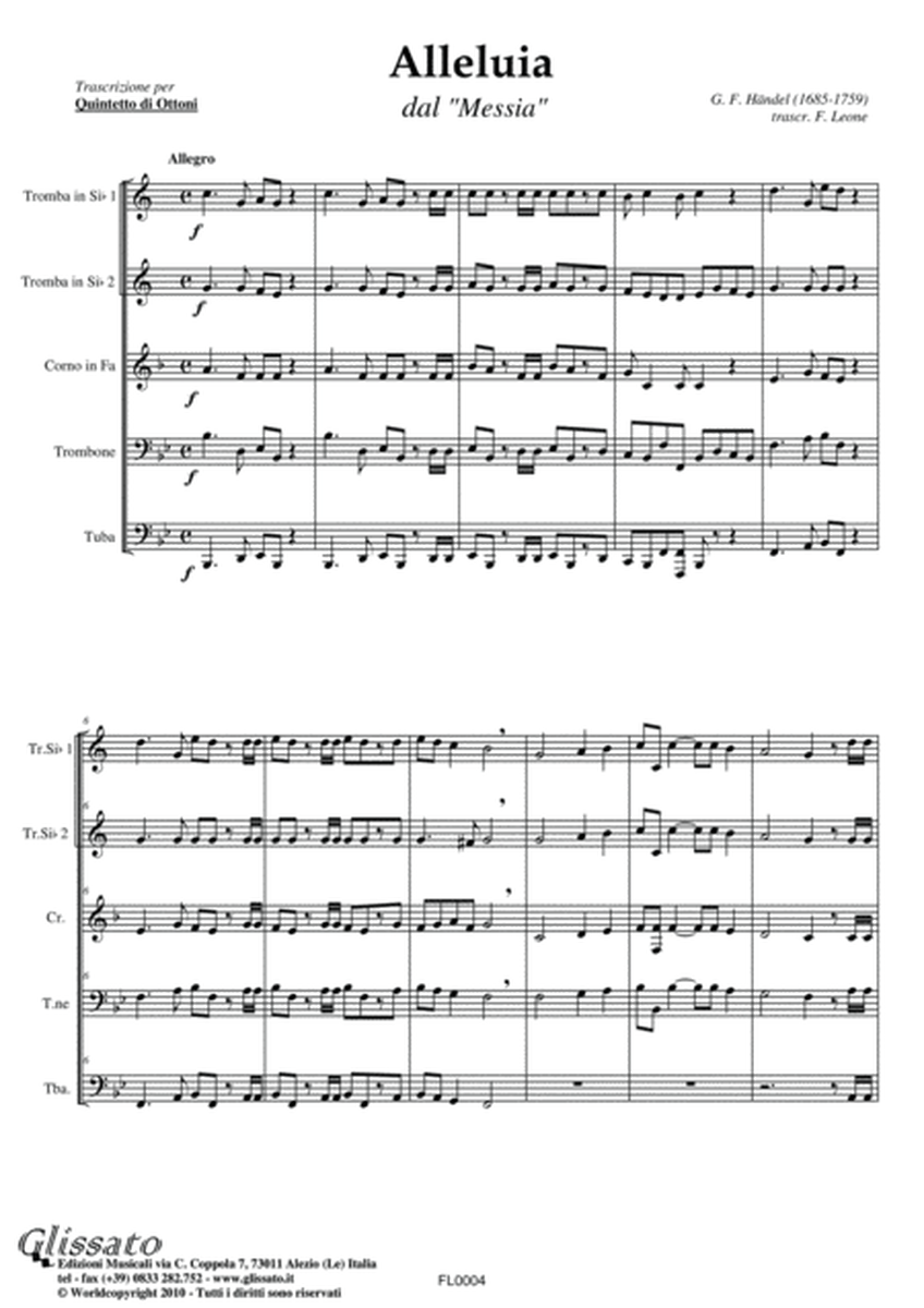 Alleluia by Handel for brass quintet/ensemble - score & parts (10) image number null