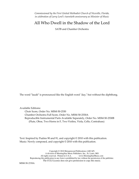 All Who Dwell in the Shadow of the Lord (Orchestral Score) image number null