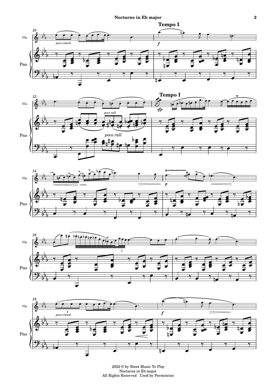 Nocturne Op.9 No.2 by Chopin - Violin and Piano (Full Score) Violin Solo scores gallery preview page 3