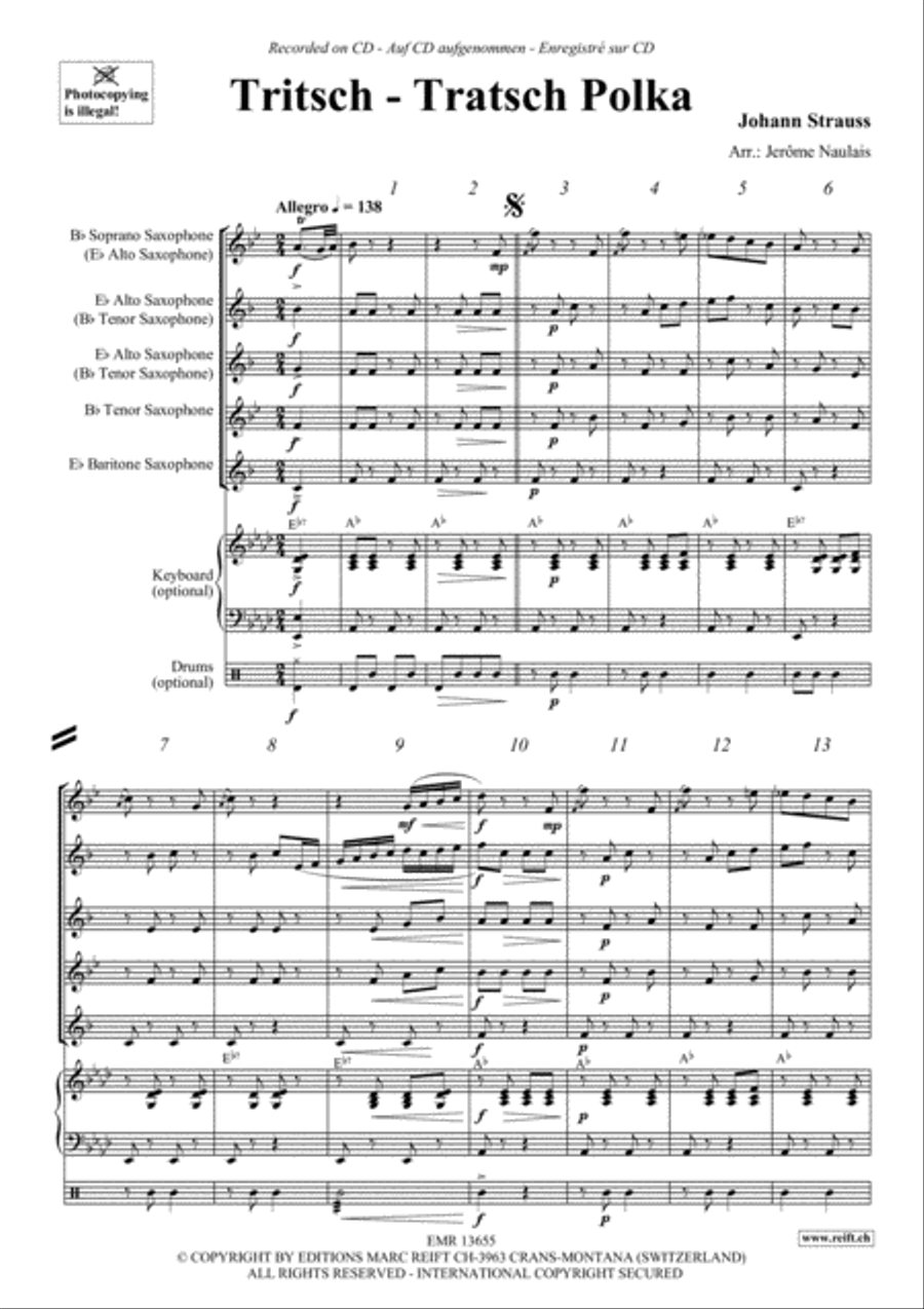 Tritsch-Tratsch Polka Saxophone Quintet scores gallery preview page 3
