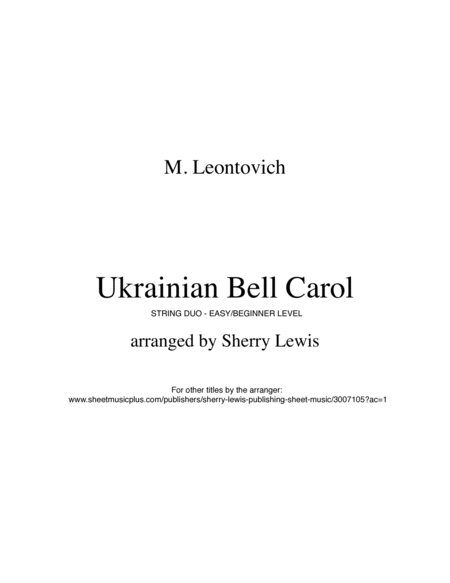UKRAINIAN BELL CAROL (Carol of the Bells) String Duo, Easy/Beginner for violin and cello image number null