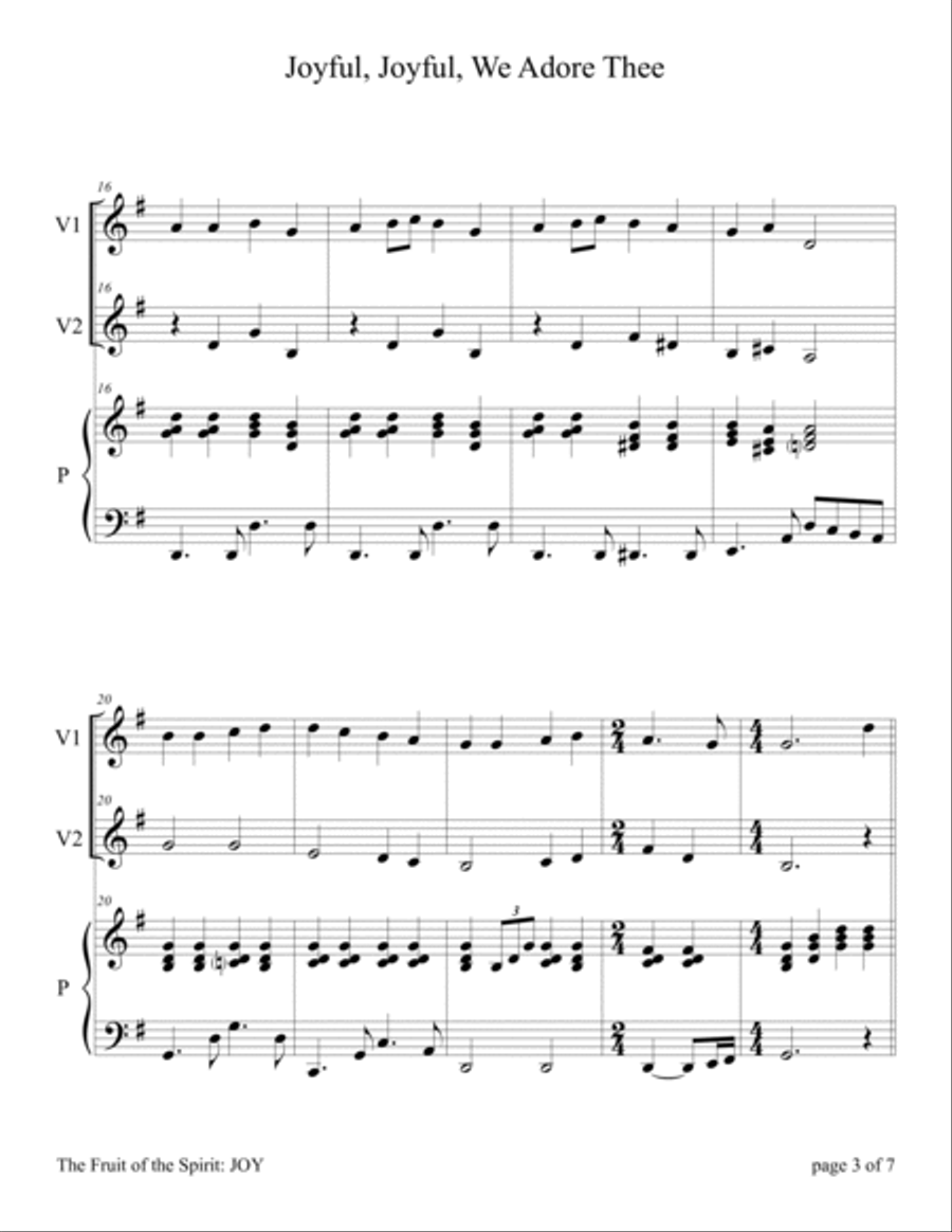 Joyful, Joyful, We Adore Thee (Violin Duet with Piano Accompaniment) String Duet scores gallery preview page 6