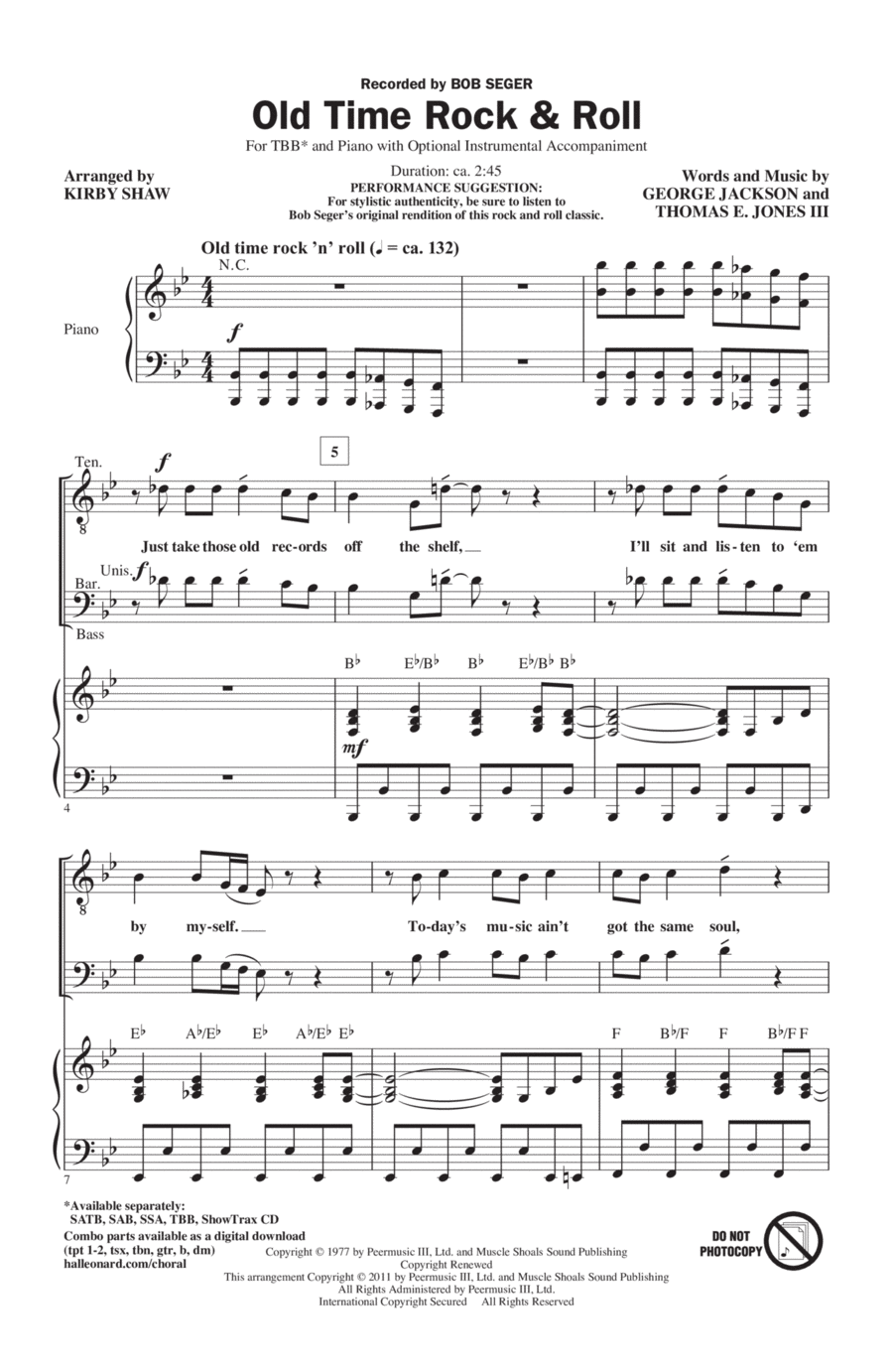 Old Time Rock & Roll 3-Part scores gallery preview page 1