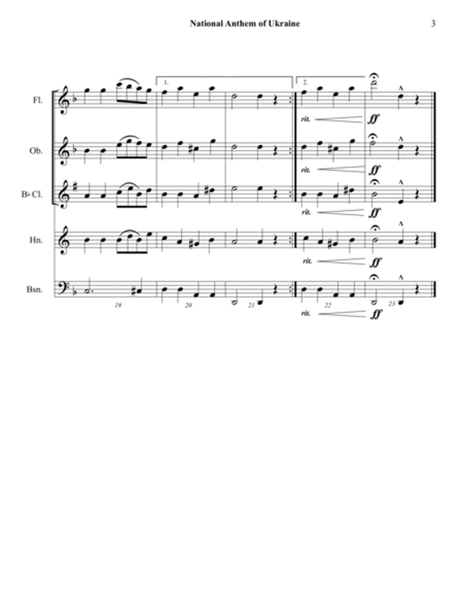 National Anthem of Ukraine - Woodwind Quintet - Intermediate Level image number null