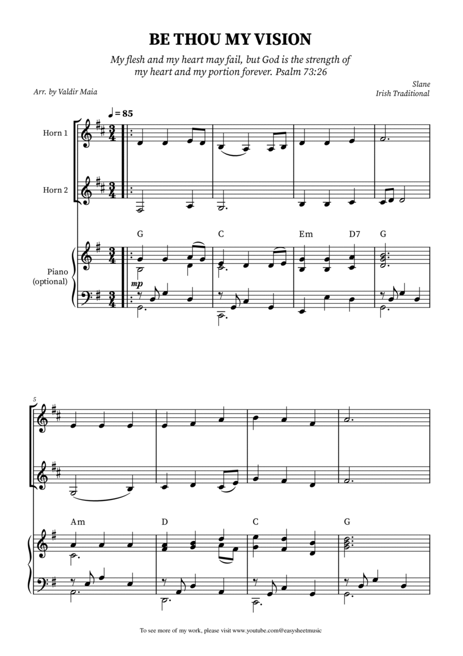 Be Thou My Vision - French Horn Duet with Optional Piano Accompaniment Brass Duet scores gallery preview page 1