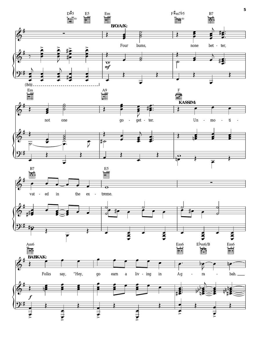 Babkak, Omar, Aladdin, Kassim (from Aladdin: The Broadway Musical) Guitar scores gallery preview page 5