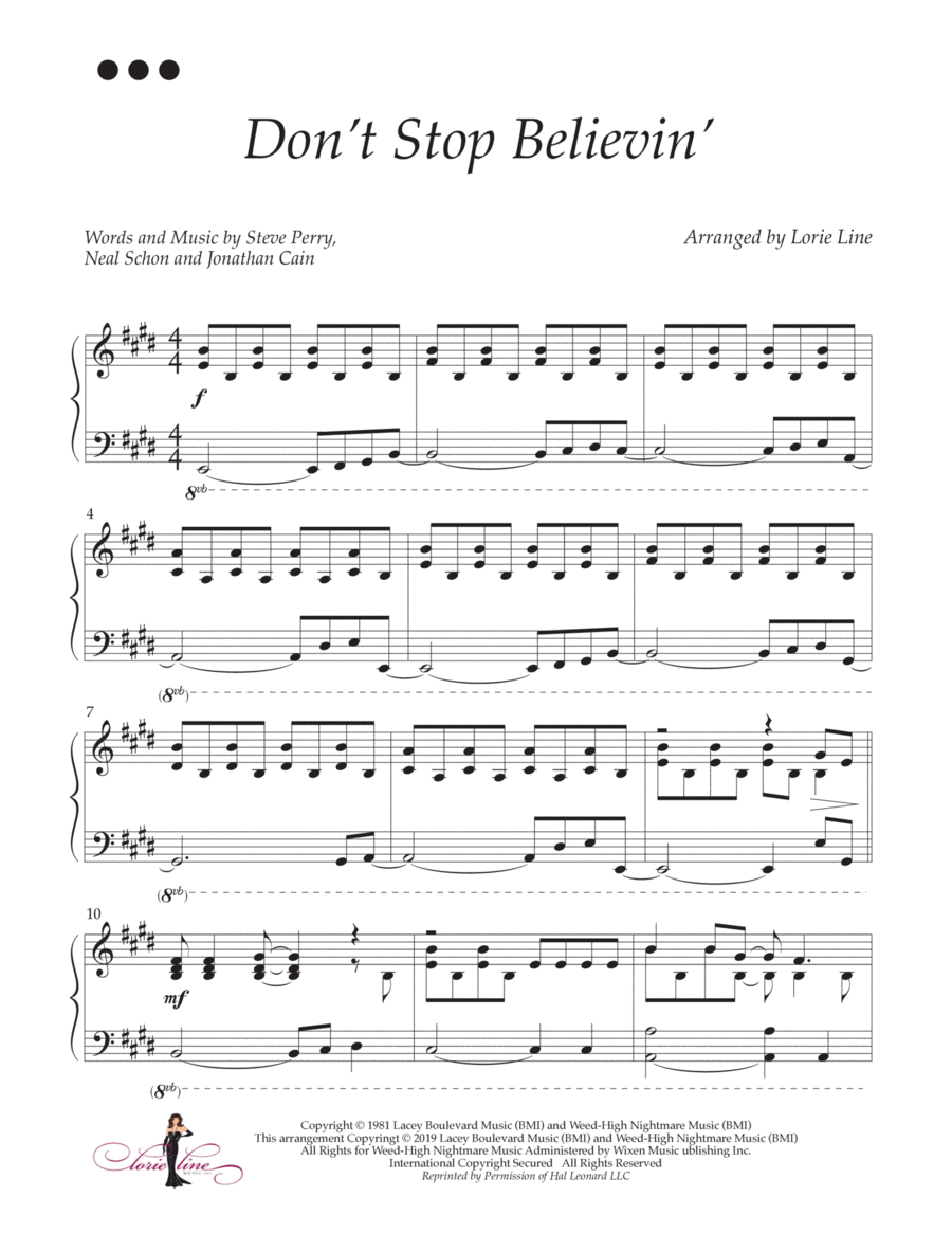 Don't Stop Believin' Piano Solo scores gallery preview page 1