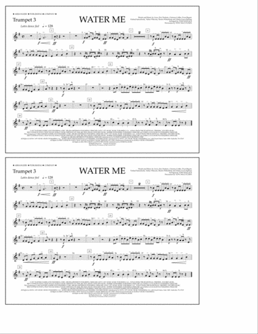 Water Me (arr. Tom Wallace) - Trumpet 3 Marching Band scores gallery preview page 1