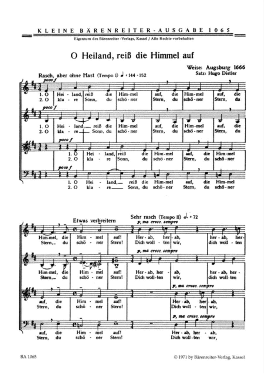 O Heiland, reiß die Himmel auf 4-Part scores gallery preview page 1