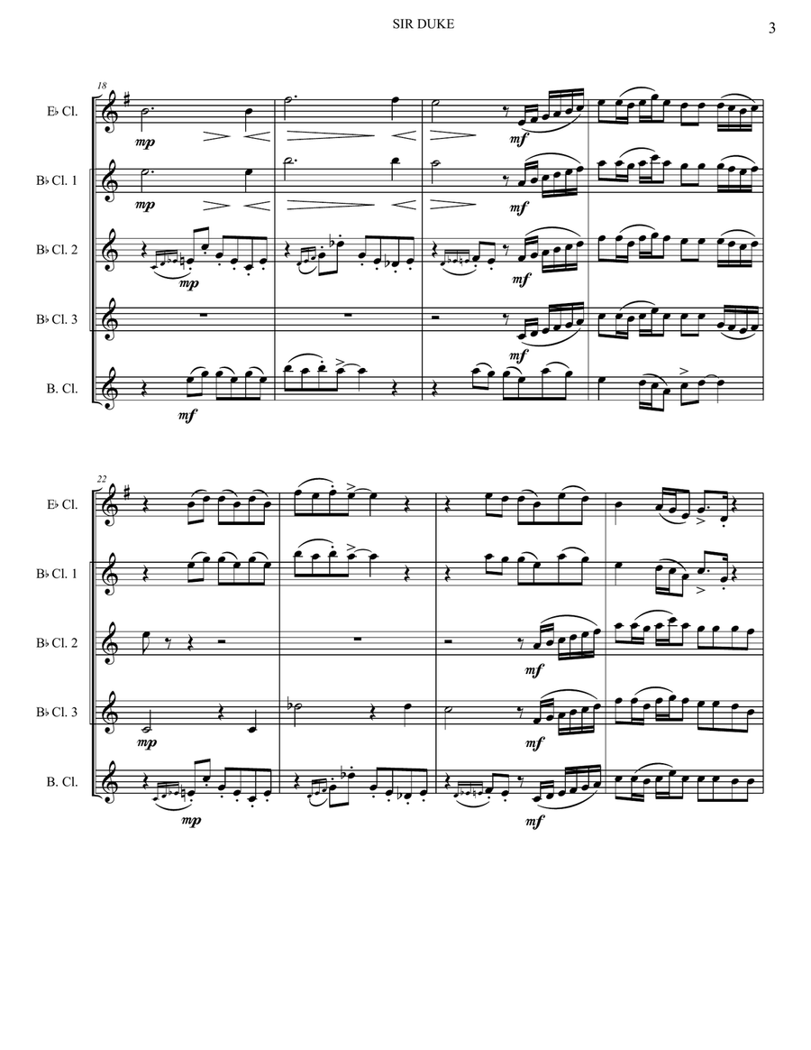 Sir Duke Clarinet Quartet scores gallery preview page 4